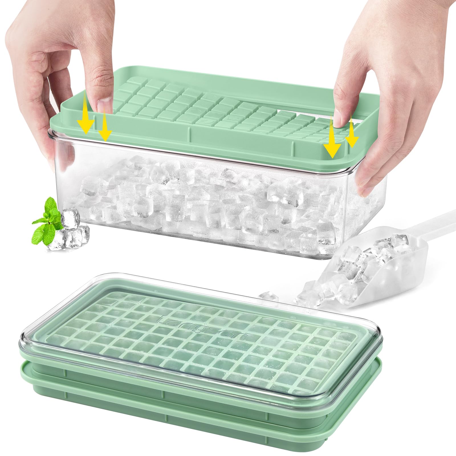 longzon mini ice cube tray with lid and bin 273 pcs small ice cube trays for freezer ice cube mold spill-resistant removable lidampice scoop ice mold for whiskey cocktail teacoffee-green