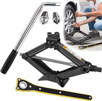 Car Tyre Changing Tools Kit Upgrade Universal Scissor Jack 2 Ton Labor-Saving Scissor Wind Up Jack & Telescoping Lug Wrench Set Wheel Brace Wrench Universal Standard Sockets 17&19mm/21&23mm