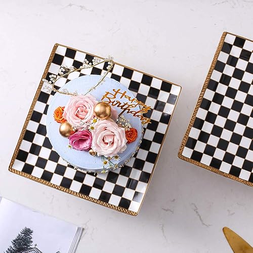 Miniatura 5 de Porlien Soporte para tartas con patrón de cuadros de 13 pulgadas, soporte para tartas, bandeja para servir