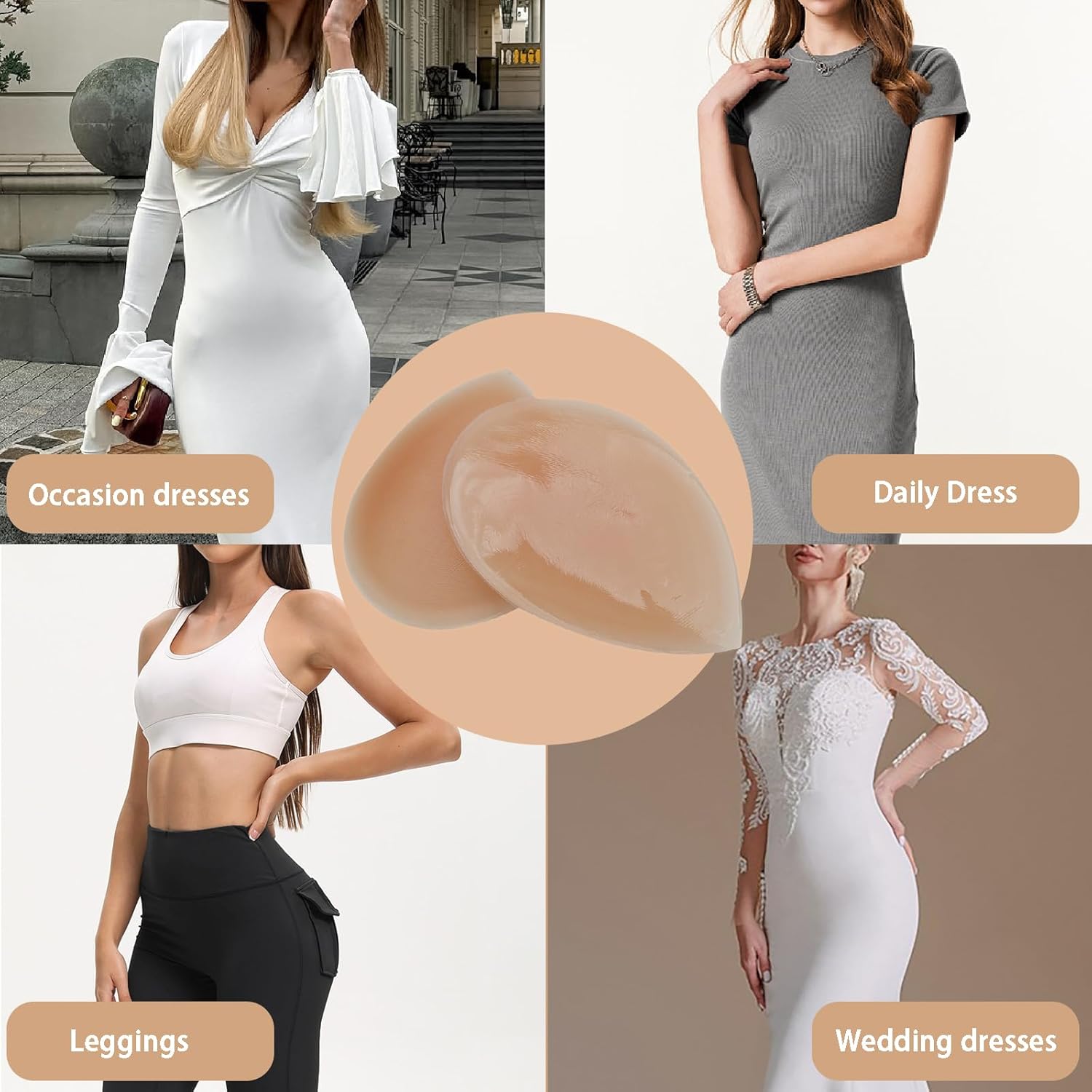 Majurphy 2 Pairs Silicone Hip Pads Adhesive for Women - Reusable Butt Lift Enhancer Pads, Sticky Buttocks Enhancer - Image 2