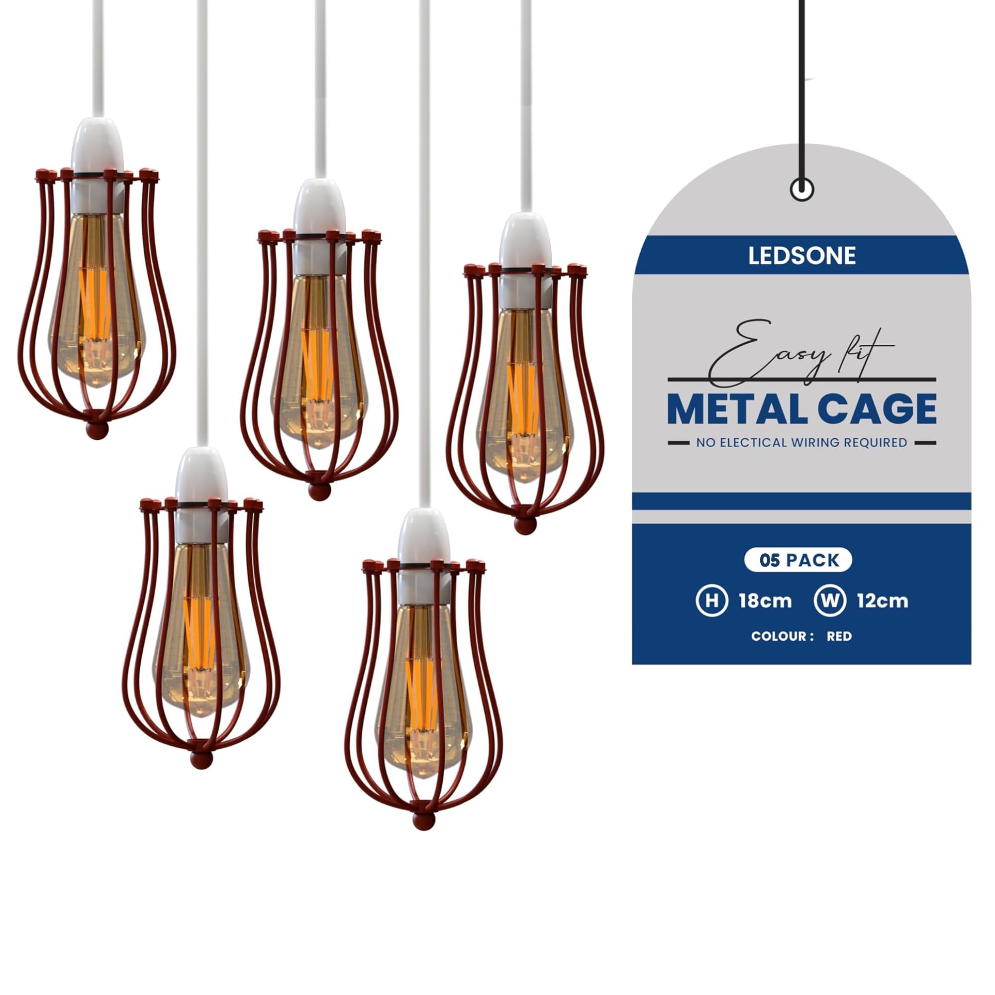 LEDSone Industrial 5Pack Ceiling Light Metal 12cm Width and18cm Height Balloon Cage Shade Pendant Lighting Ceiling Fitting for Office Restaurant Hallway (Red 5Pack)