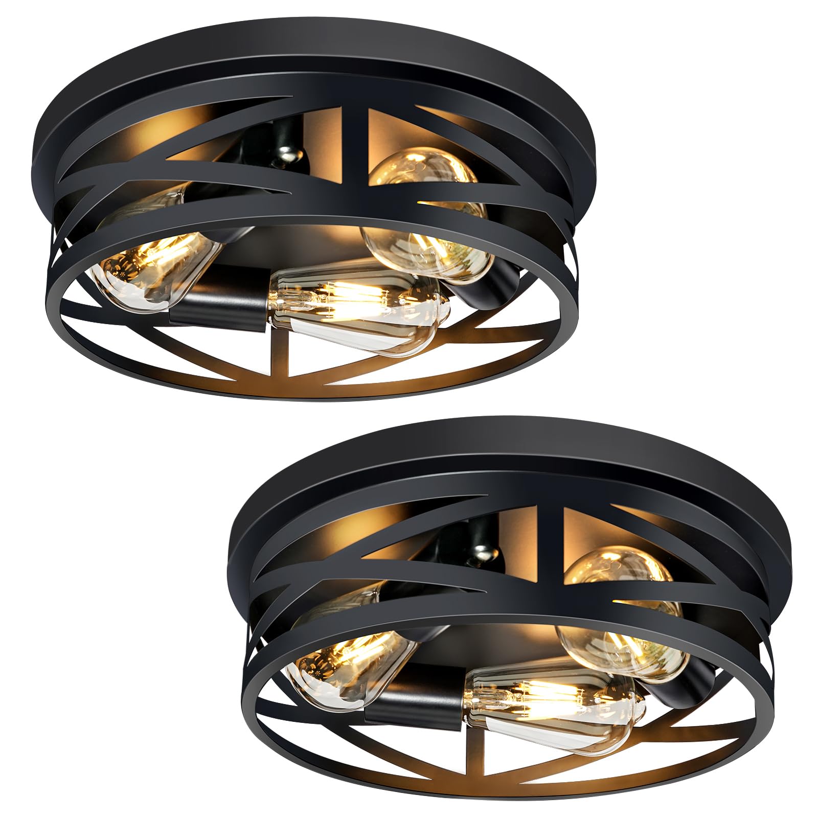 Elekeed 3-Light Flush Mount Ceiling Light Fixture, Farmhouse Ceiling Lights for Kitchen, Modern Black Close to Ceiling Light for Hallway Bedroom
