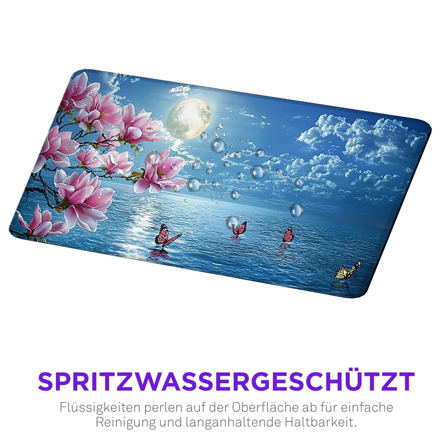 Duża podkładka pod mysz do gier Magnolia Morze Kwiaty Podkładka pod mysz XXL 1200 x 600 mm, zmywalna, neoprenowa podkładka pod mysz - z szytymi krawędziami, antypoślizgowa gumowa podstawa, akcesoria