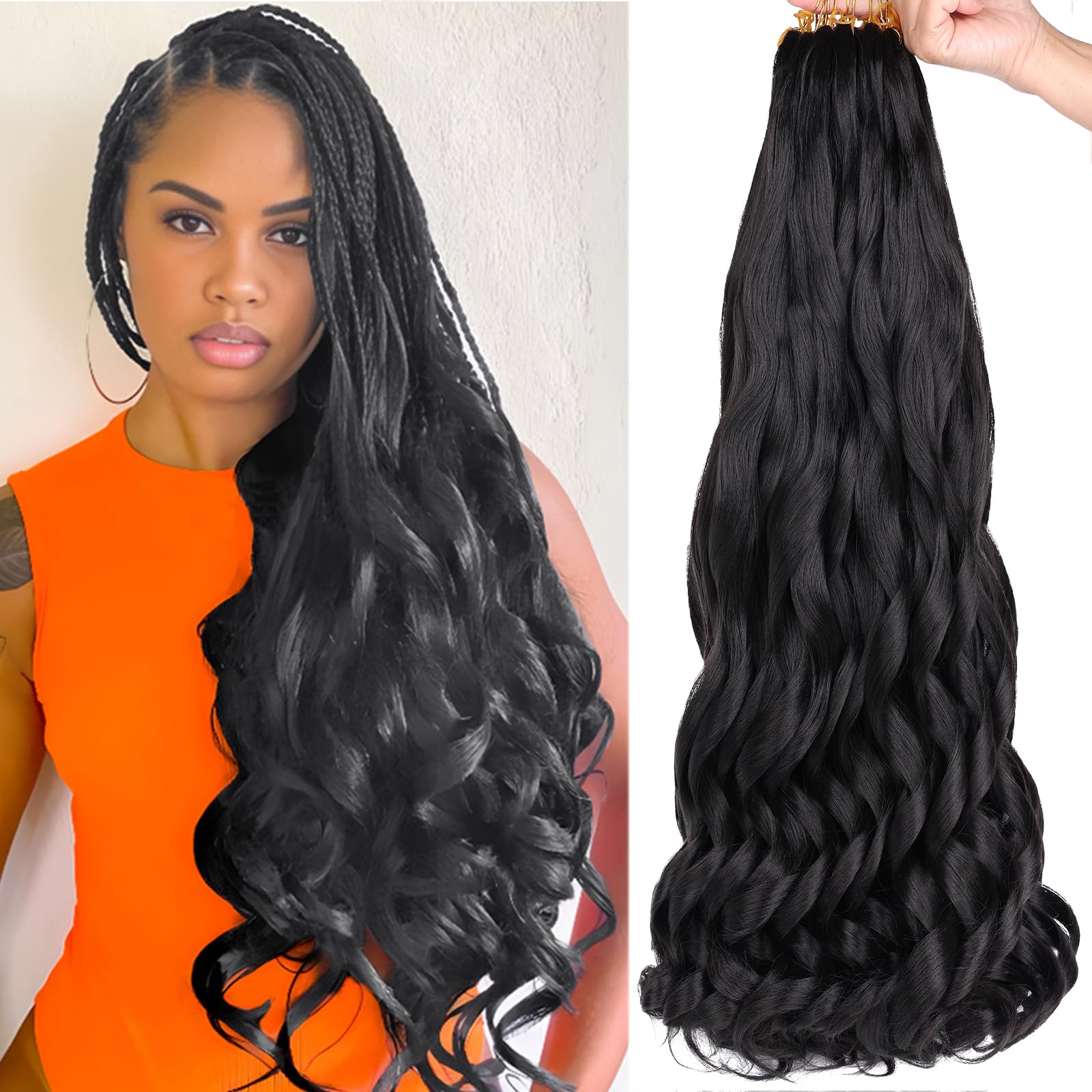 Unionbeauty 8 Packs French Curly Braiding Hair 22 Inch Pre Stretched Braiding Hair EZ Braids Crochet Hair Yaki Texture Synthetic Hair Extensions for