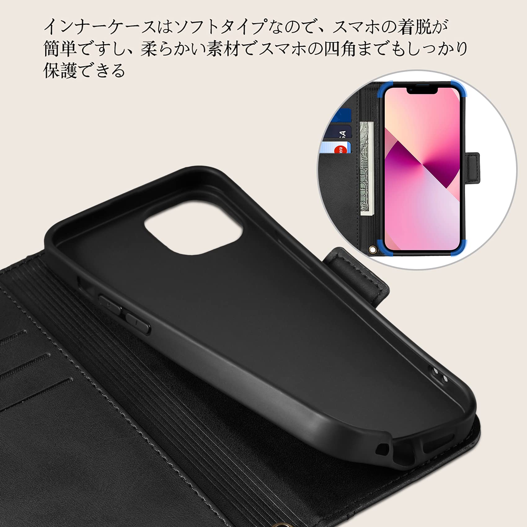 Amazon.co.jp: Rssviss iPhone 13 手帳型ケース - カード収納 スタンド
