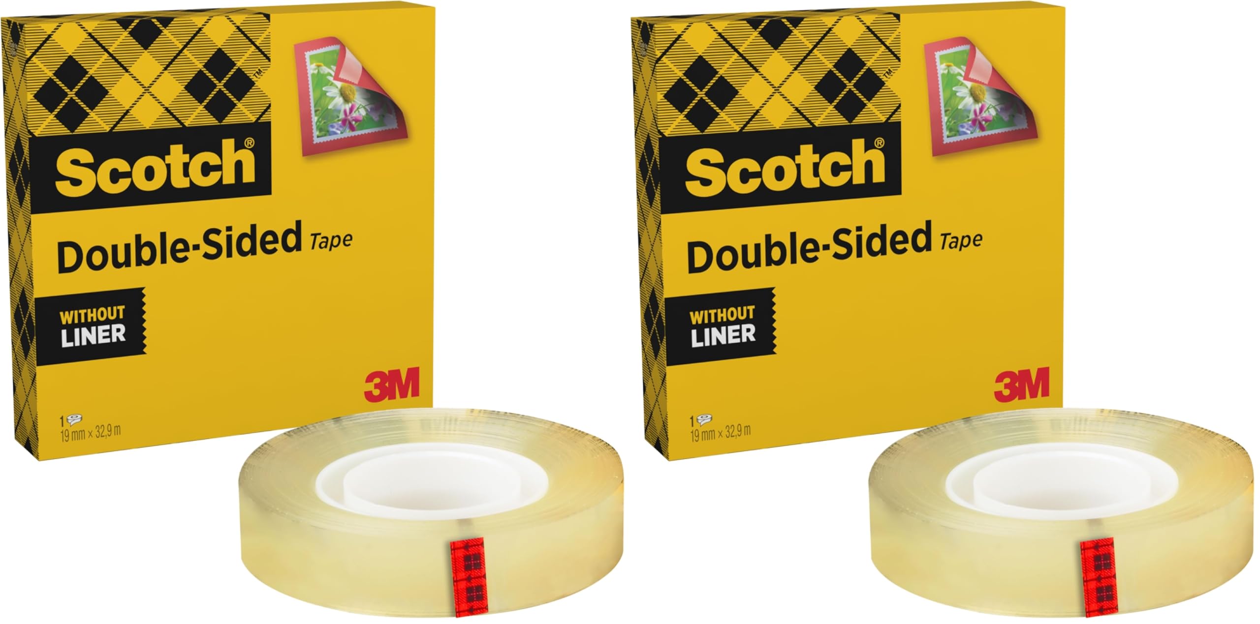 Scotch Nastro Biadesivo - 1 Rotolo, 19 mm x 33 m - Nastro Biadesivo Trasparente a Lunga Tenuta per Foto, Fotografie, Poster e Immagini (Confezione da 2)