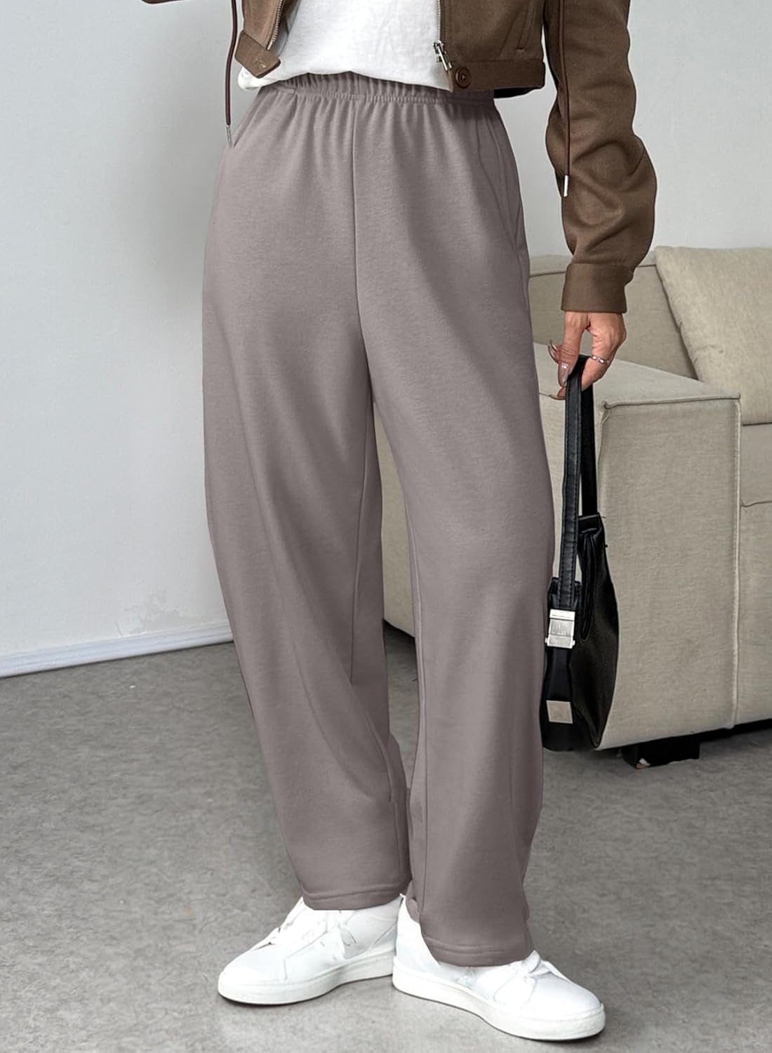 EVALESS Wide Leg Sweatpants Women Fall Clothes Casual Elastic High Waisted Baggy Pants Cropped Length Ballon Joggers - Image 3