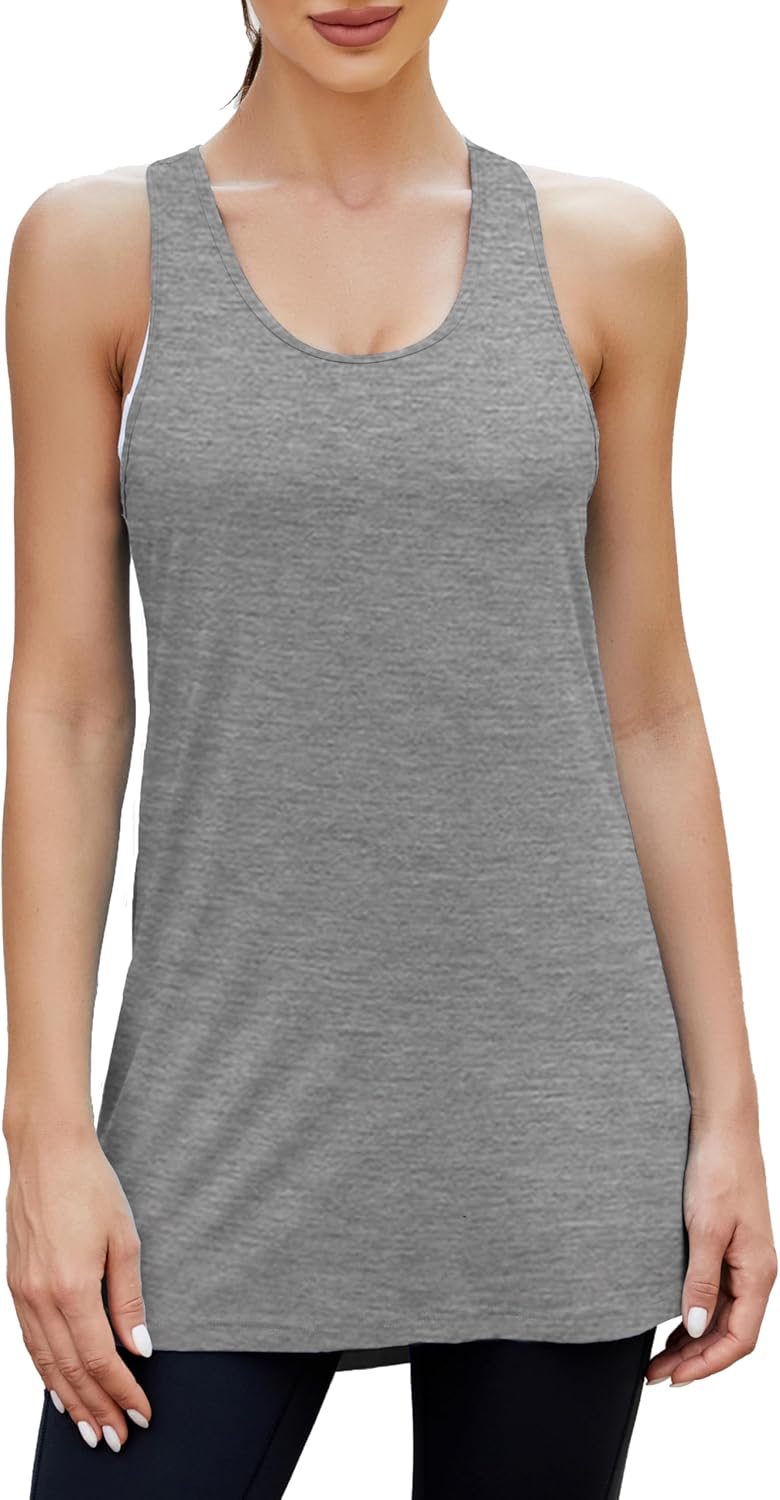 Bestisun Women Workout Athletic Yoga Shirts Loose Fit Racerback Long Tank Tops - Image 5