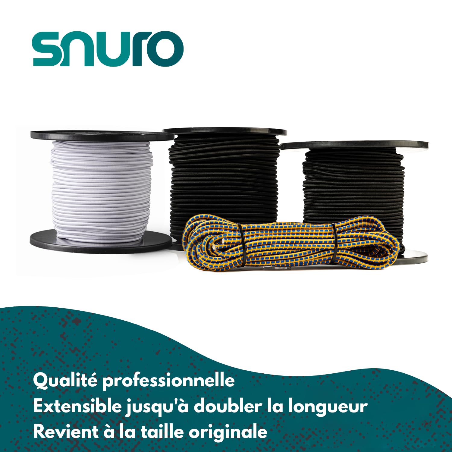 Corde élastique Ronde (4mm, 100M, Noir) - Qualité Professionnelle - Résistante aux intempéries et réutilisable - Charge de Rupture 80kg