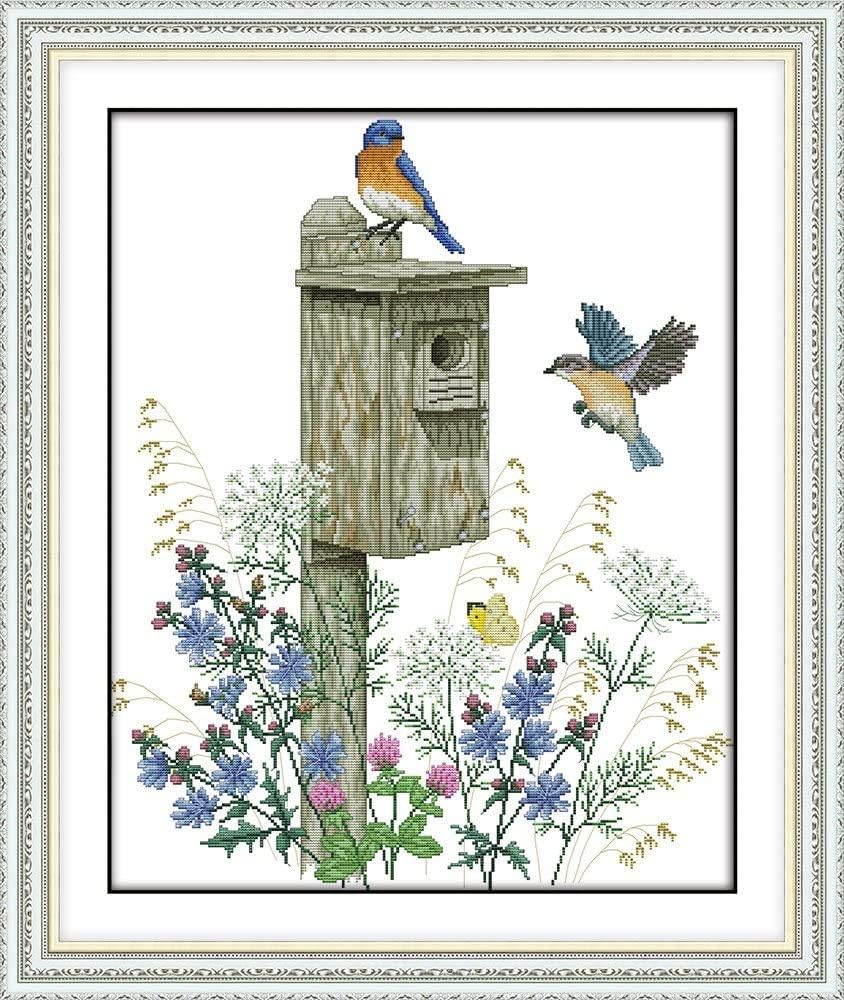 Happy Forever Cross Stitch Kits 11CT Stamped Patterns for Kids and Adults, DIY Preprinted Embroidery kit for Beginner, Pretty Animals (D373 Two Peacocks, Size 22''x21'')