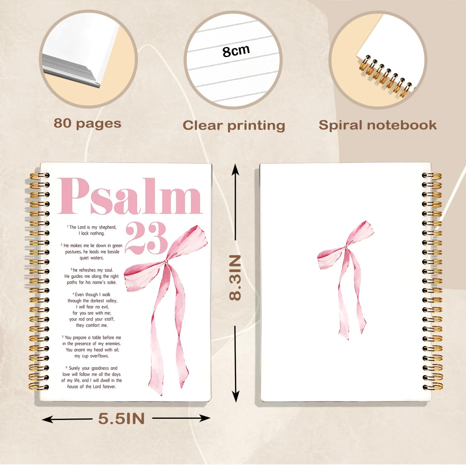 Pink Coquette Bow Christian Spiral Notebook Journal, Psalm 23 Bible Scripture Journal for Women, Christian Religious Gifts for Women, Church Notes Notebooks, 5.5x8.3 Inch - Image 7