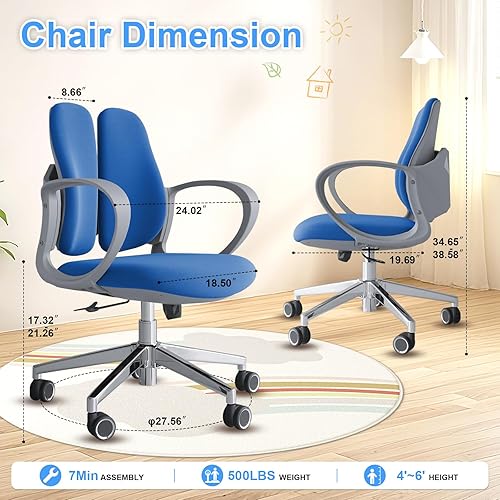 Miniatura 3 de Silla de oficina ergonómica de escritorio con respaldo doble, silla de computadora con soporte lumbar flexible y altura ajustable, asiento extra