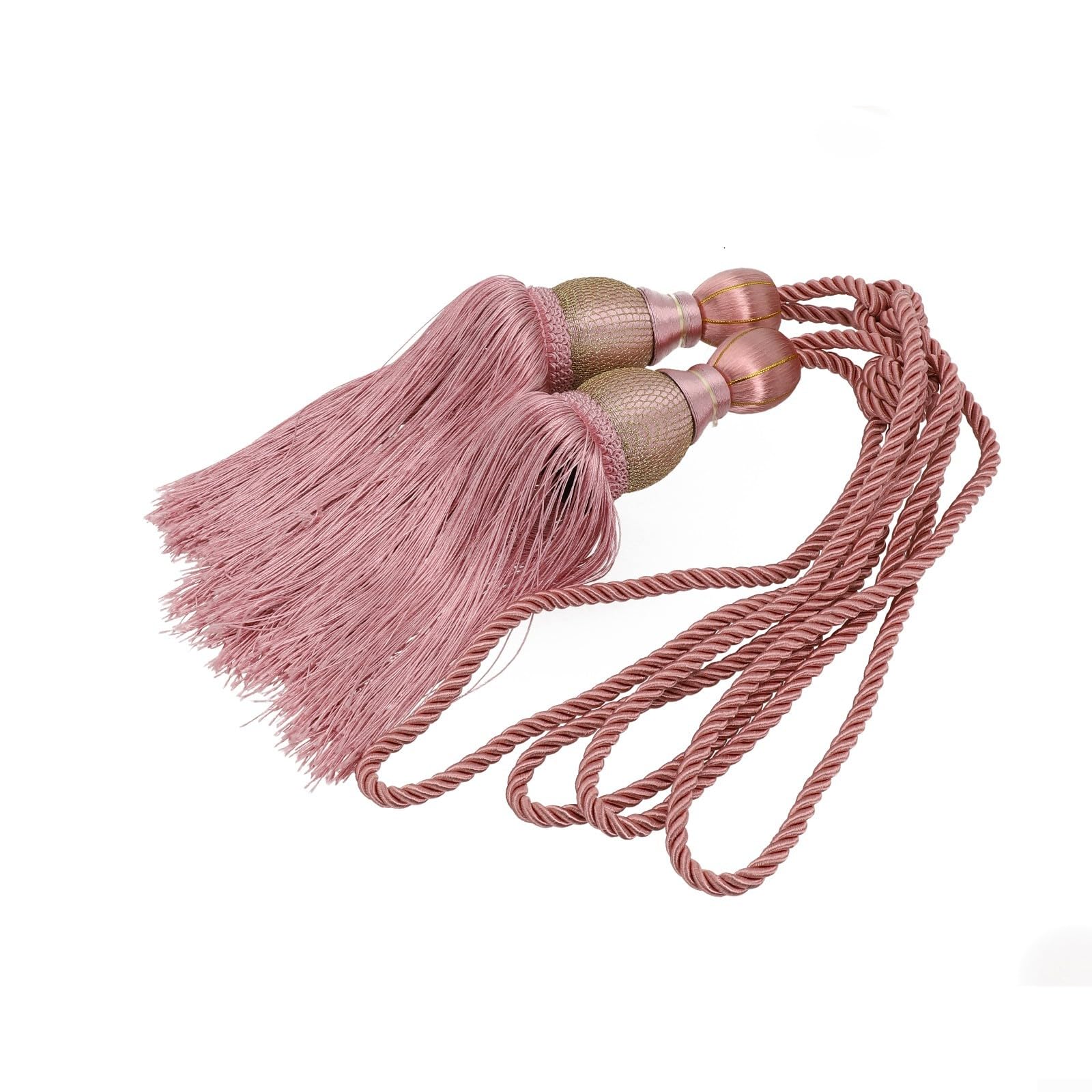 Entgoinggo Alzapaños de cortina, cuerda hecha a mano, bohemio, decorativo, largo, sin taladro, soportes para cortinas, alzapaños con borlas para el hogar (rosa)