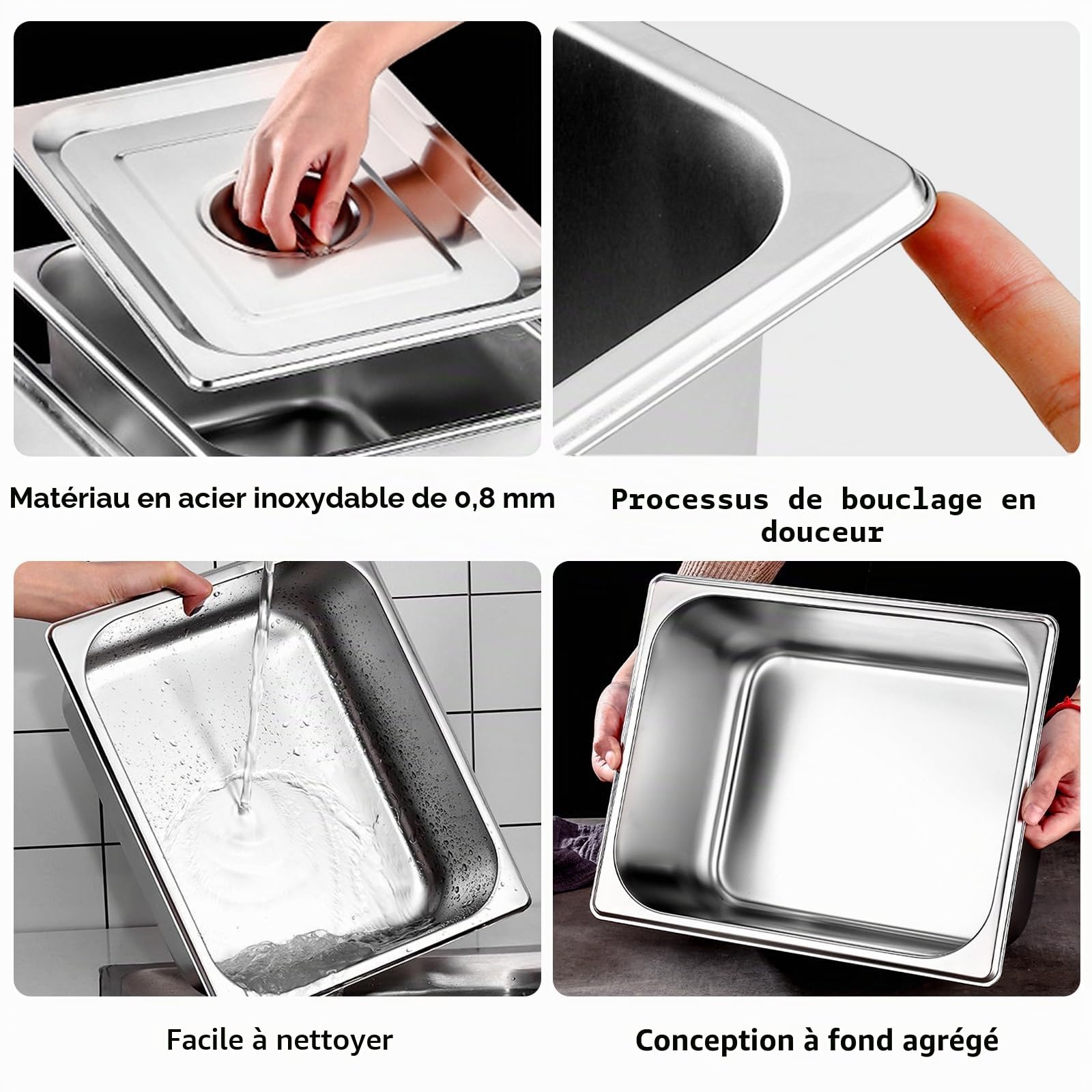 PORFOYO 3 Pièces Récipients En Acier Inoxydable, Bac Inox Alimentaire 32,5 X 17,5 X 6,5cm, Plat Four Rectangulaire, Plats À Four En Acier Inoxydable, Plat Inox Rectangulaire Avec Couvercle