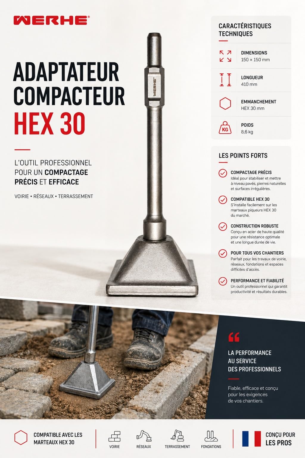 WERHE ® Jack marteau démontage compacteur anti-choc Hex spline cannelures rammer plaque tamping shaft outils construction paysages béton trifouiller packer pour démolition jackhammer disjoncteur