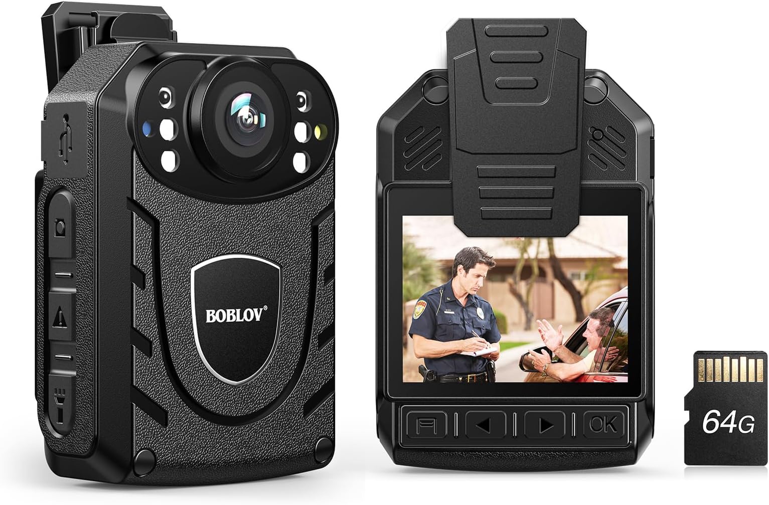 BOBLOV Police Body Camera with 64GB Memory Card, KJ21 1296P Bodycam for Secur...