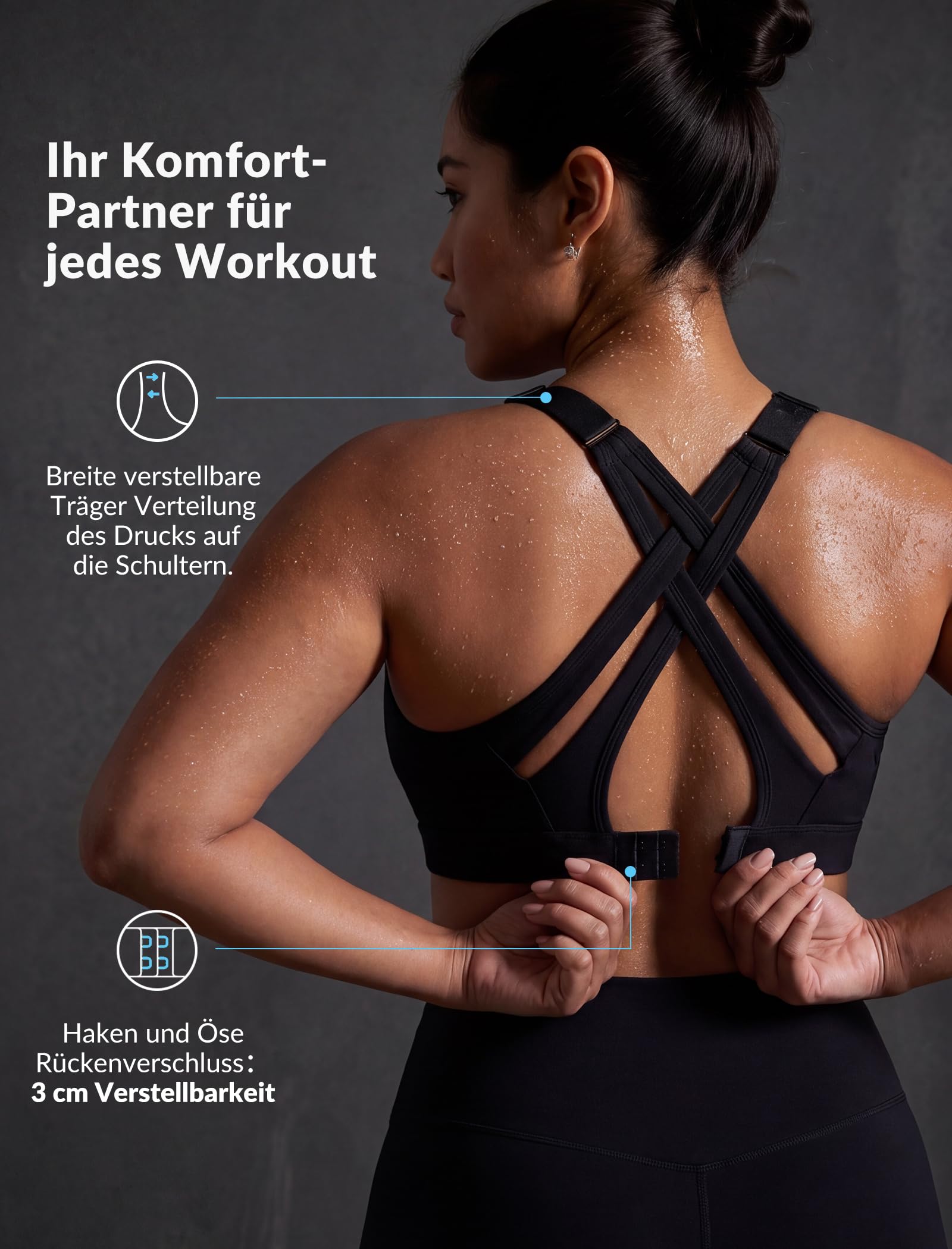 Yvette Sport BH Starker Halt Verstellbar Träger Gekreuzt Rücken Große Größen für Fitness Lauf Yoga