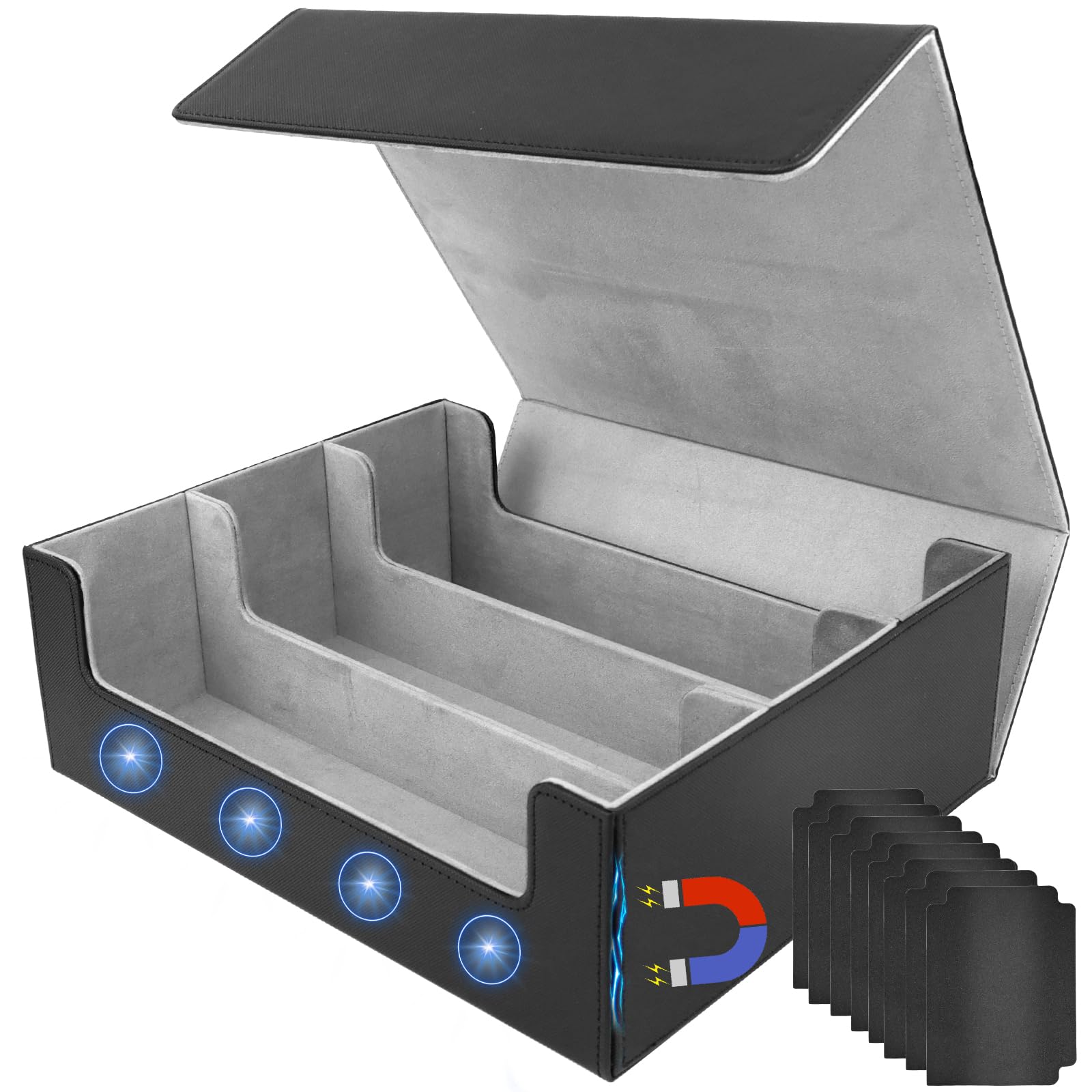 Smgbway Scatola Porta Carte per MTG Carte, 4 Righe Deck Box con 12 divisori colorati, capacità di 3000+ TCG Carte, Magnetic Flip Deck Box, Box Porta Mazzo Carte per Carte TCG CCG