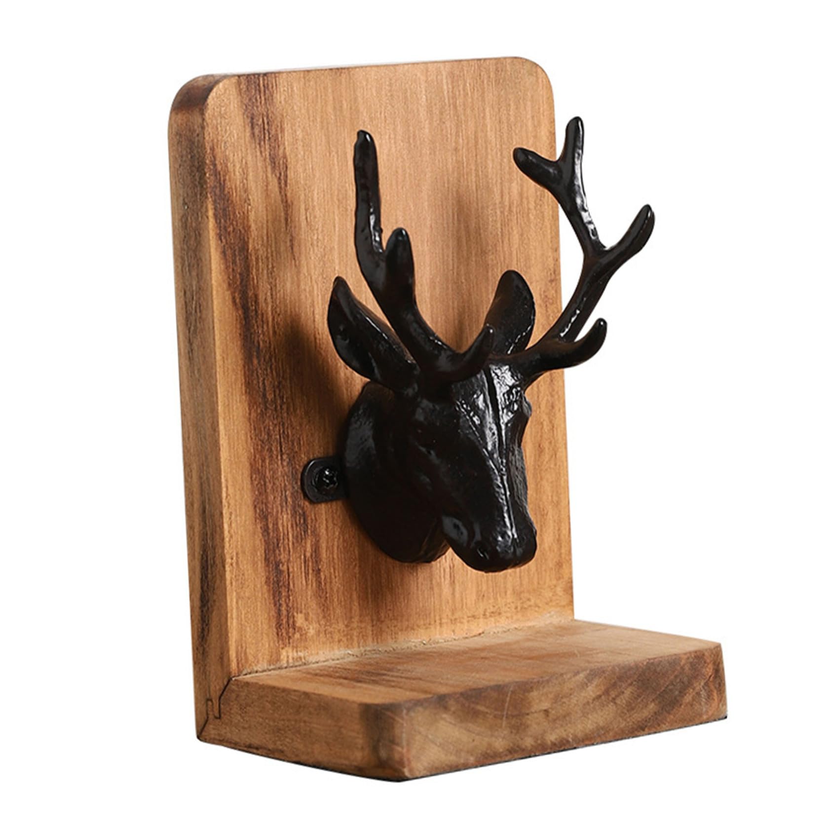 SOIMISS Fermalibri in Legno Massello con Base Antiscivolo Design Vintage Testa di Cervo in Ferro Supporto Libri Decorativo per Mensole e Scrivania Organizer Elegante per Libreria e