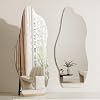 Full Length Mirror Floor Mirror with Stand, Irregular Wall Mirror Stylish Frameless Mirror Modern Home Decor Mirror, Stand Up or Wall-Mounted, 59