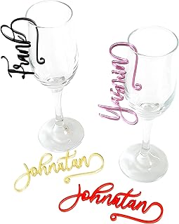 FranJohnsonHouse Custom Wine Glass Charms, Personalized Name Tags for Glasses, Cocktail Drink Markers, Laser Cut Wedding Drink Toppers
