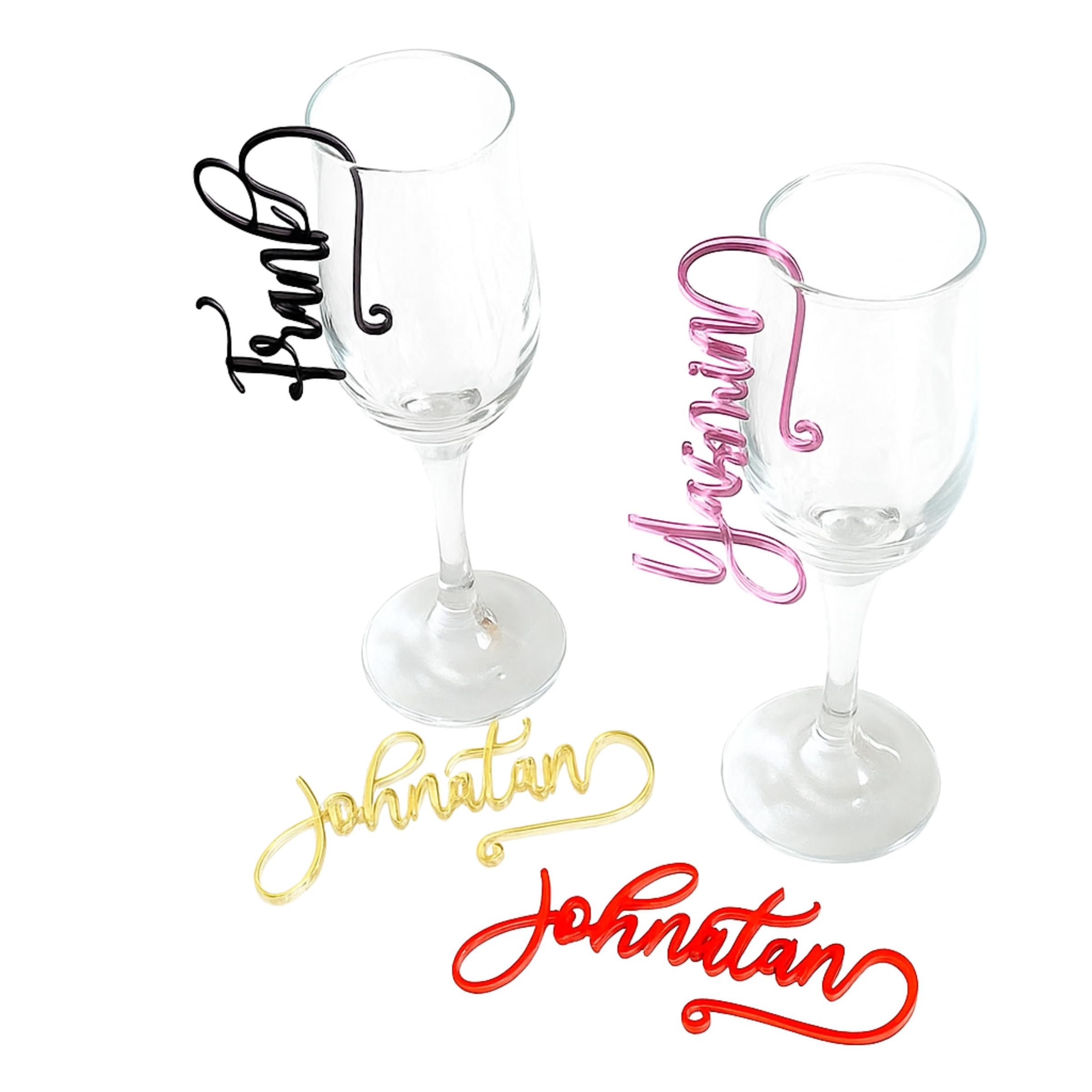 FranJohnsonHouse Personalisierter Namensanhänger für Weingläser, Hochzeits-Weinglas-Charm, Platzkarten, Namenskarten, Tischdeko, Party, Bar, handgemacht Namen-Anhänger (Design 1)