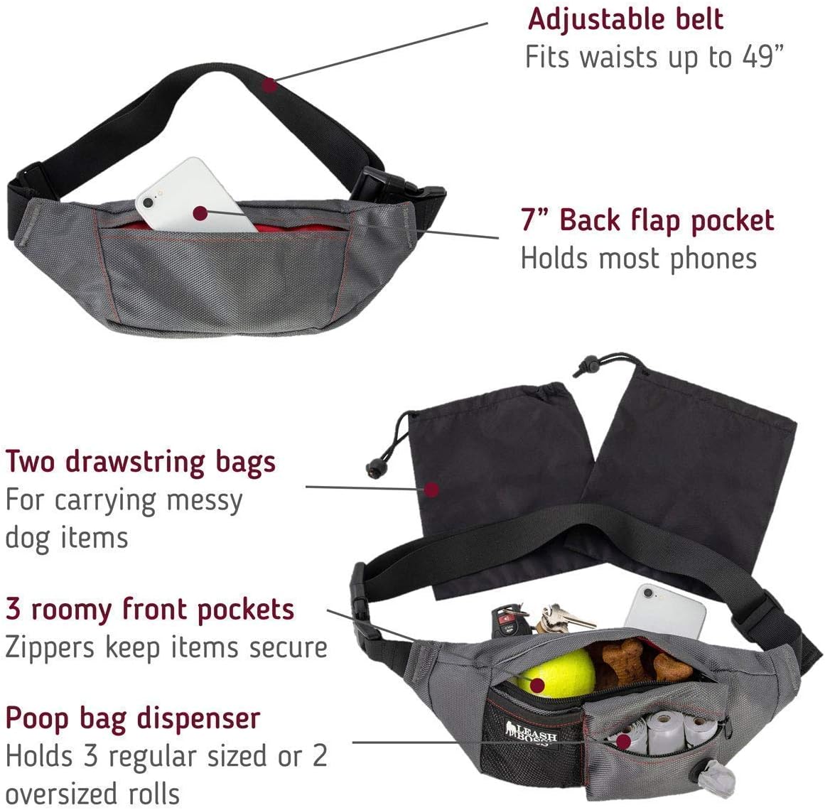 Leash Boss PackUp Pouch and Trainer Pack - Dog Walking and Training Fanny Packs with Poop Bag Dispensers
