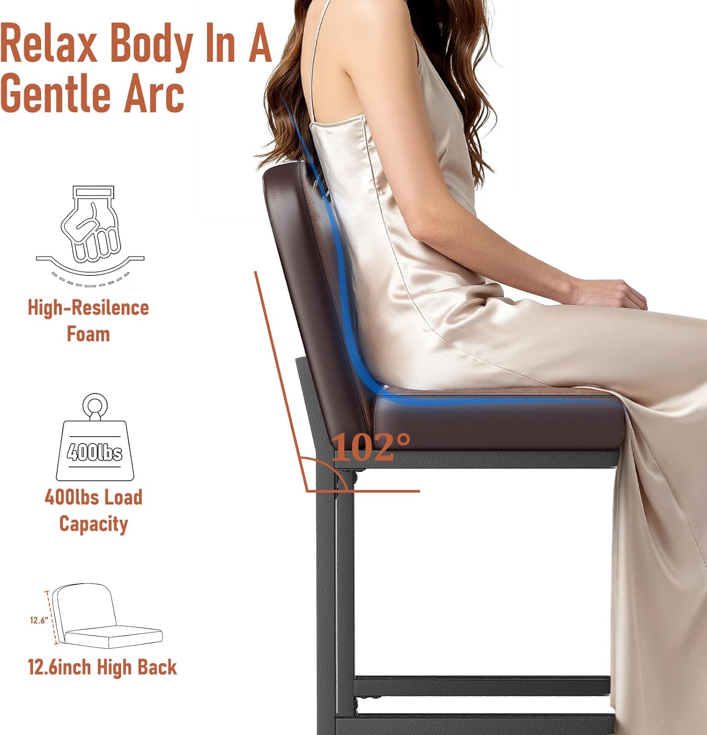 26" Bar Stools Set of 3, Upholstered Barstools with Back for Kitchen Island, Bar, Faux Leather Counter Height Stools with Firm Padded Seats & Sturdy Metal Bases, Simple Assembly, Brown, 3Pcs