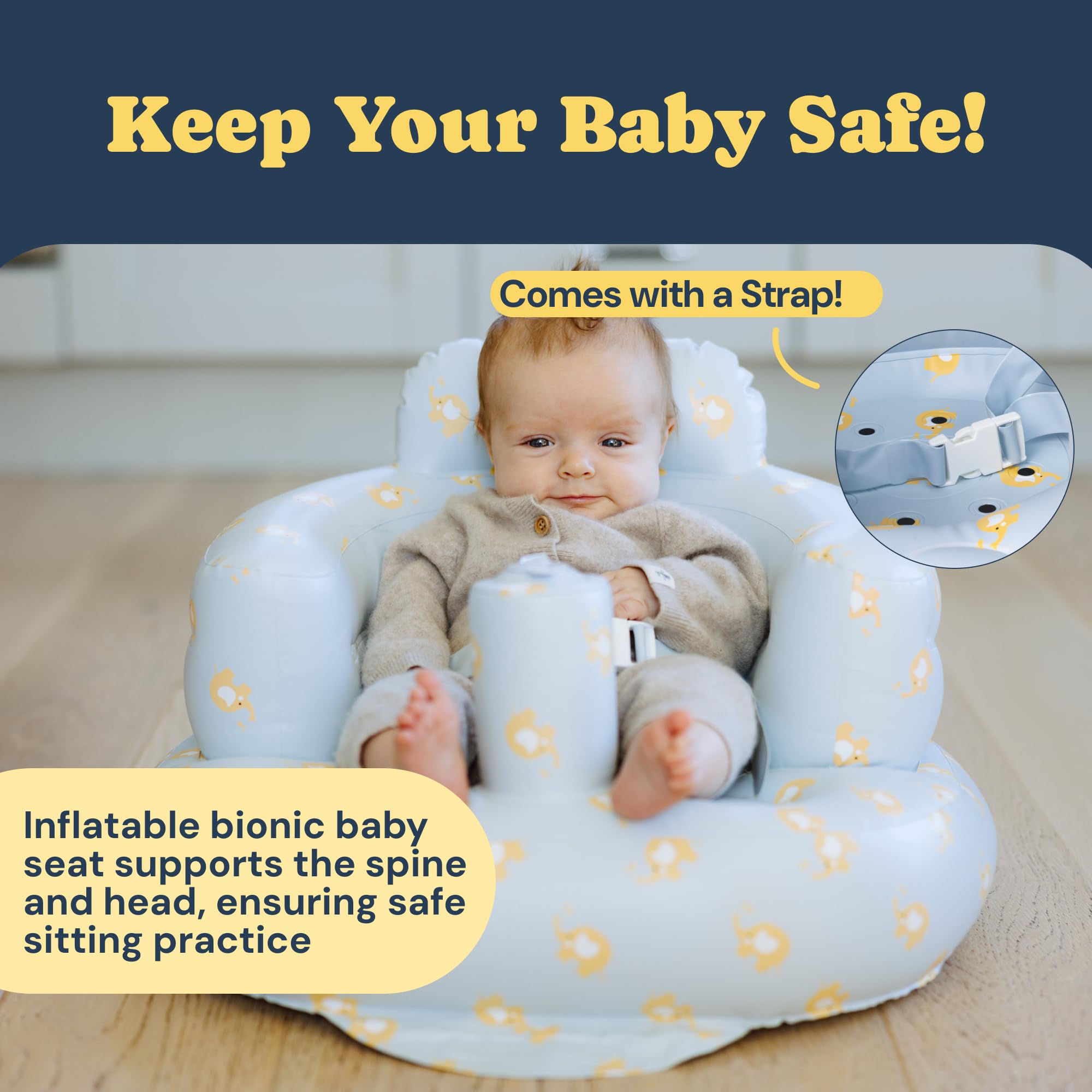 Todale Inflatable Baby Seat 3 Months and Up - Inflatable Baby Chair - Babies Seats for Infants for Sitting Up - Floor Toddler Chair with Built in Pump, Sit Up Chair - Girl & Boy Gift, Bear, Blue