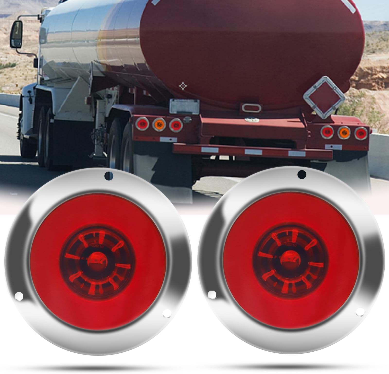 Biqing2PCS 4 Inch Round Trailer Tail Lights,24V Red LED Stop Turn Tail Lights Brake Trailer Lights 24LED Sealed Flange Mount for Boat Trucks Trailers RVs
