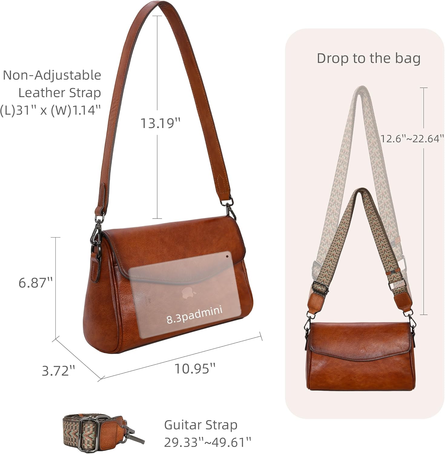 Iswee Leather Crossbody Bags for Women Shoulder Handbags and Purses with Multi Pocket and Two Straps Travel Satchel Medium - Image 4