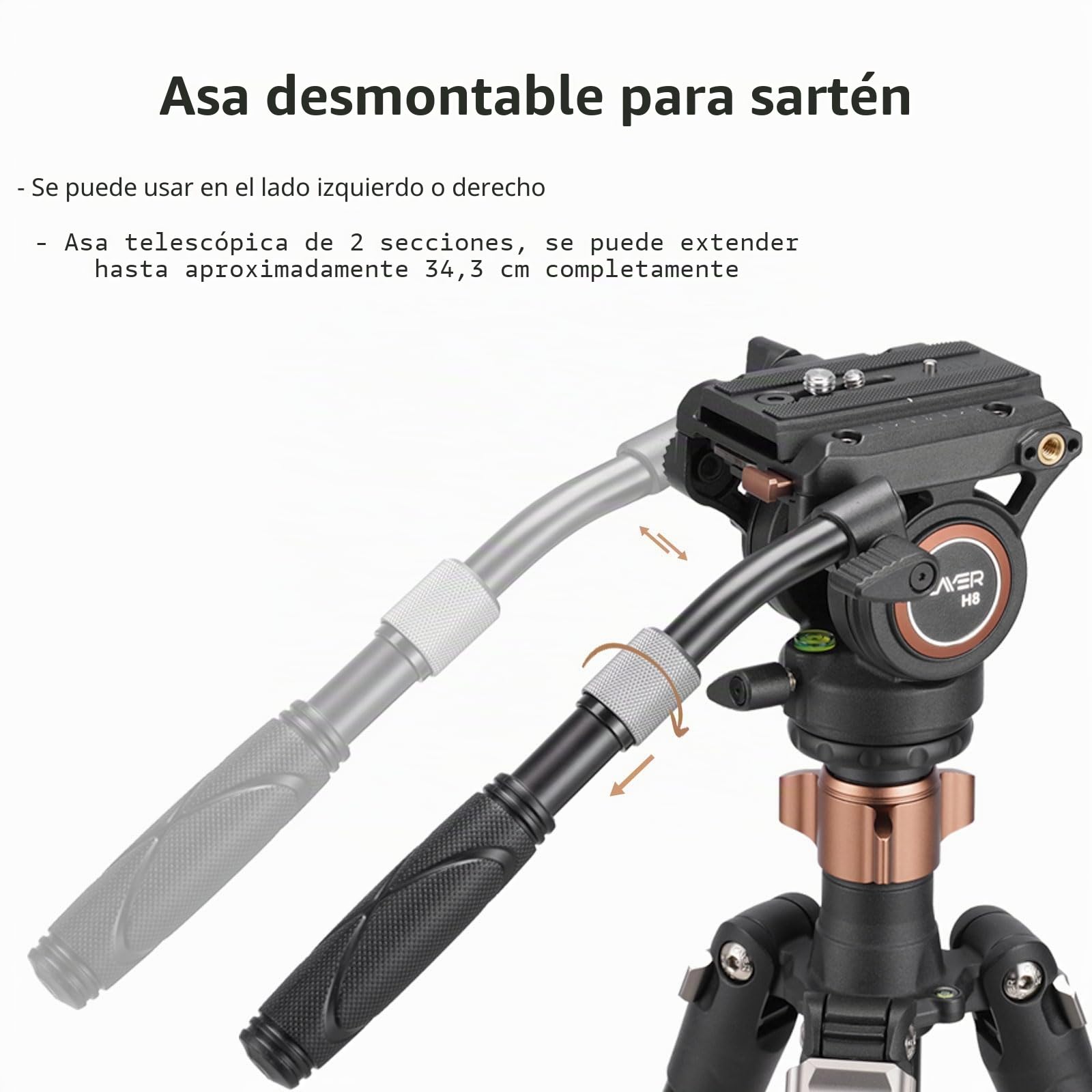 Cabezal de Fluido, trípode de cámara de Video Cayer H8 Cabezal de Arrastre de Fluido para cámara Canon Nikon Sony Olympus Panasonic DSLR, con Tornillo de Montaje de 3/8 "y 1/4", manija de 2 Secciones