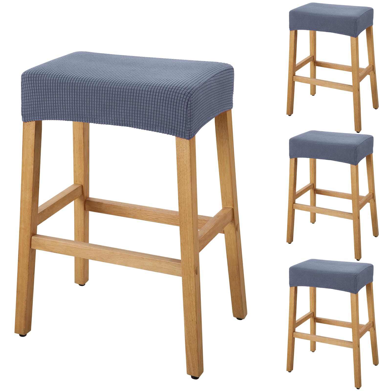 YISUN Stool Covers Rectangle - 4 Pack Stretch Waterproof Saddle Seat Cover Counter Bar Stools Bar Chairs Covers Kitchen Island Chairs Cushion Protector (4, Dark Gray)
