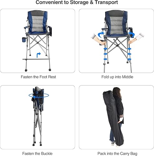 Miniatura 7 de Extra Tall Folding Chairs for Adults 330lbs, Portable Bar Height Foldable Director Chairs for Camping Outside, Comfortable with High Back and