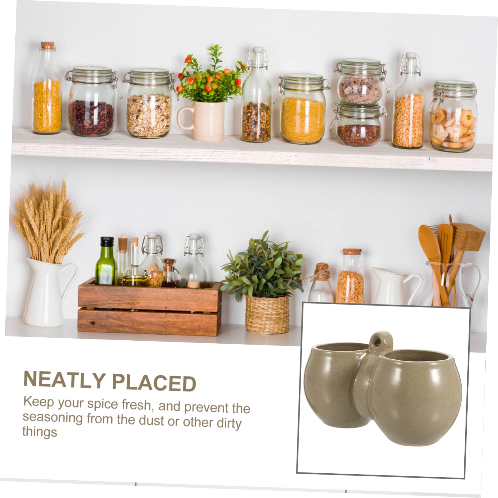 Cabilock Ceramic Seasoning Jar Sauce Storage Pot for Salt Pepper Cumin Easy to Clean Kitchen Container Vintage Design for Home Restaurant Use