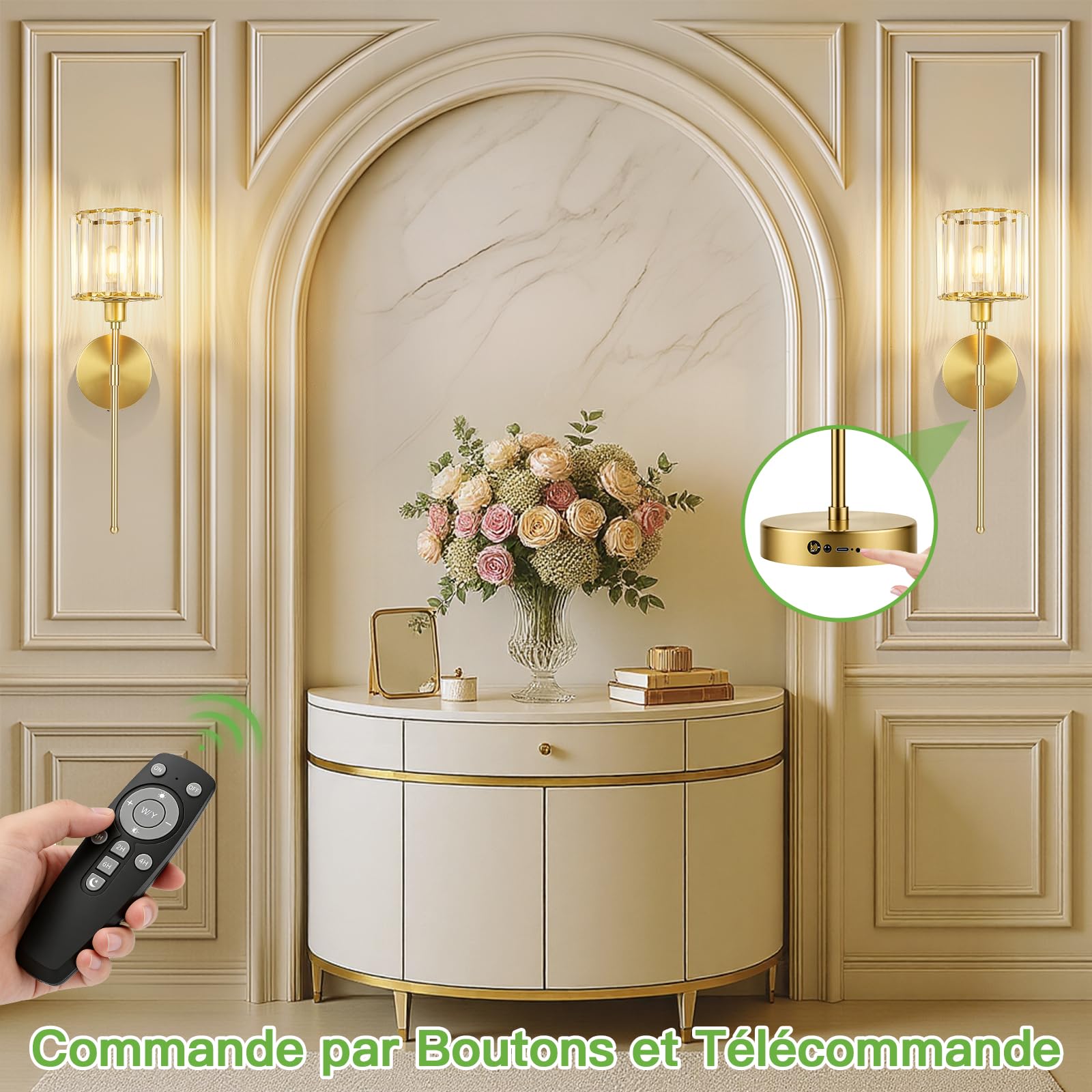 Kimjo Applique Murale Intérieure Rechargeable, Dorée Lampe Murale Sans Fil