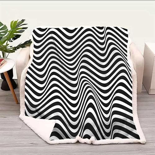 Cobijas Calientes para Invierno en blanco y negro con línea visual, ilusión óptica, divertidas y cómodas, suaves y acogedoras para dormitorio,