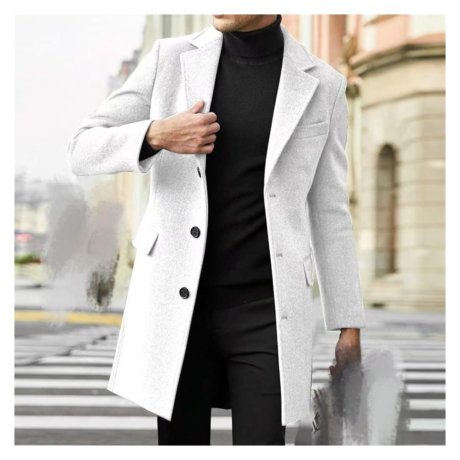 SIYAN Mantel Herren a Wollmantel Elegant Wintermantel Trenchcoat Freizeit Übergangsmantel Slim Fit Herren-Mäntel Mit Taschen Herrenmantel Winterjacke M - 4XL(Blanc,XL)