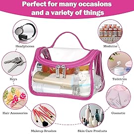 HAOGUAGUA Heavy Duty Clear Cosmetic Bag Waterproof Transparent Travel Makeup Toiletry Organizer Bag (Rose Pink)