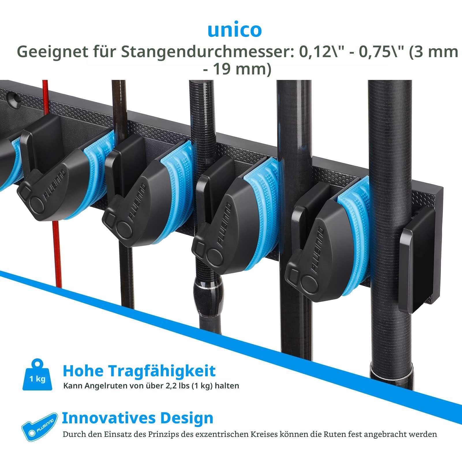 PLUSINNO Vertikaler Angelrutenhalter, Wandmontage, Angelrutenhalter für bis zu 18 Ruten oder Kombinationen, Angelrutenhalter für Garage, passend für die meisten Ruten mit einem Durchmesser von 3-19 mm