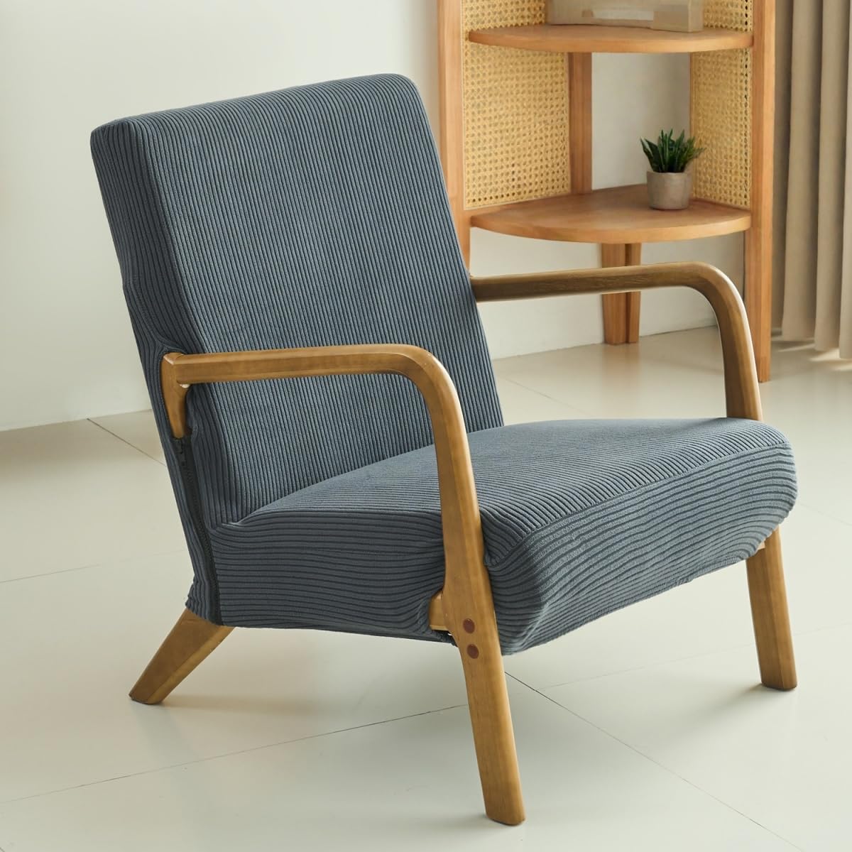 Highdi Armchair Cover Accent Chair Cover, Stretch Striped Jacquard Retro Lounge Arm Chair Slipcovers Non-slip with Zipper for Bedroom Living Room Office Reception (Gray)