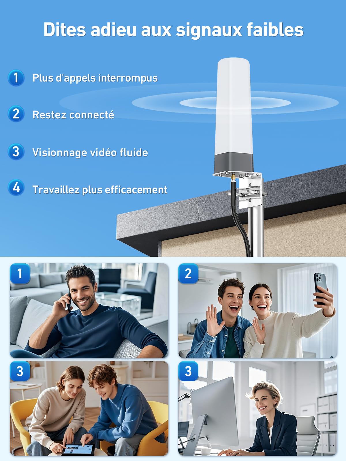 Amplificateur 5G 4G LTE 3G GSM pour Bande 1,3,7,8,20, Amplificateur Reseau Mobile pour Maison, Bureau et Les Zones à Très Faible Signal, Compatible avec Orange SFR Bouygues Telecom Free