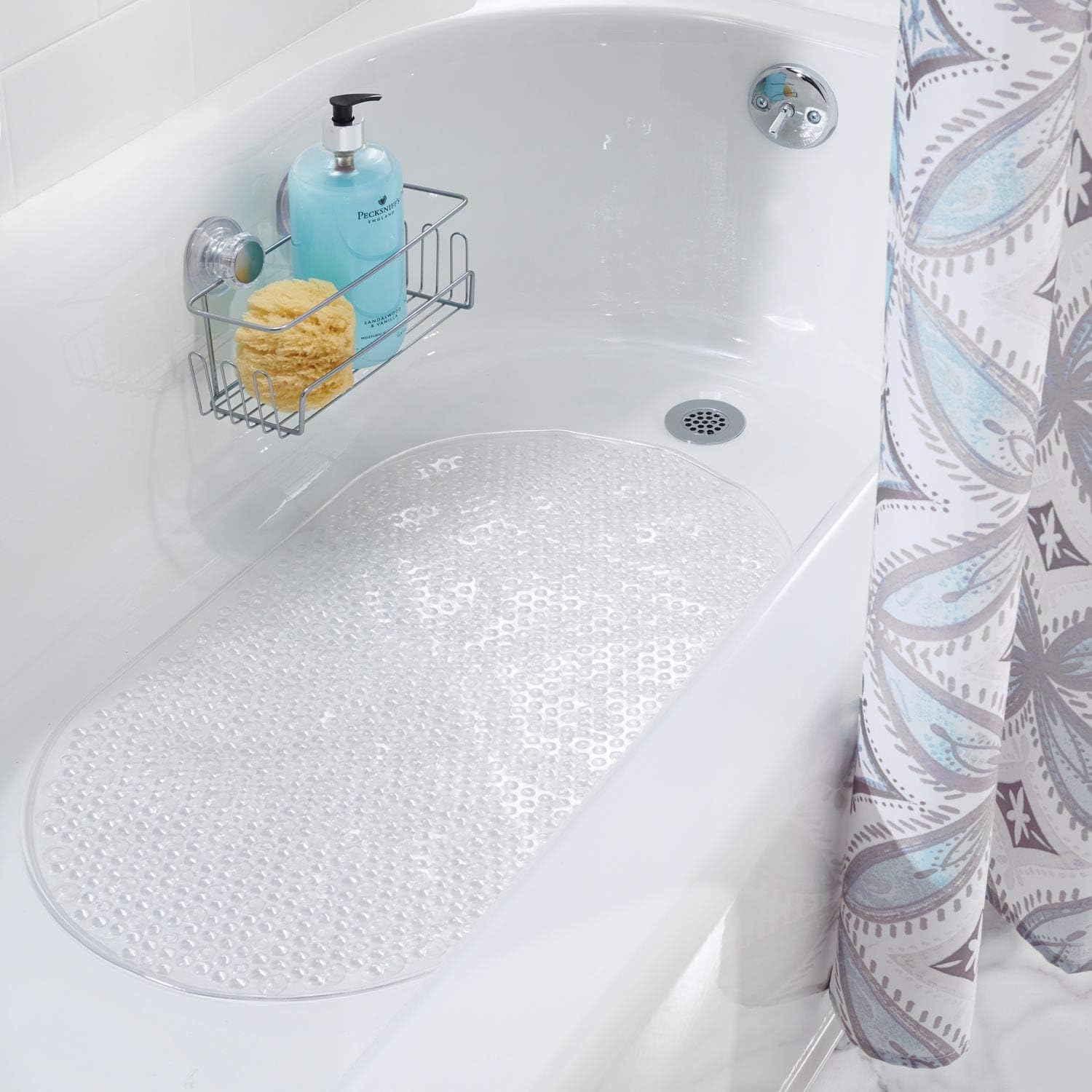 iDesign Circlz PVC Suction Non-Slip Bath Mat for Shower, Bathtub, Stall, Bathroom, 27.2" x 15.4" x .3" - Clear
