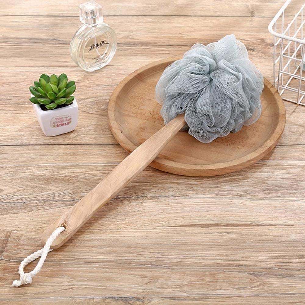 Esponja de baño, cepillo de baño para el hogar, ducha de masaje, mango largo de madera, colgante de malla suave, cepillo de exfoliación para la espalda, herramienta de baño para llegar a los pies