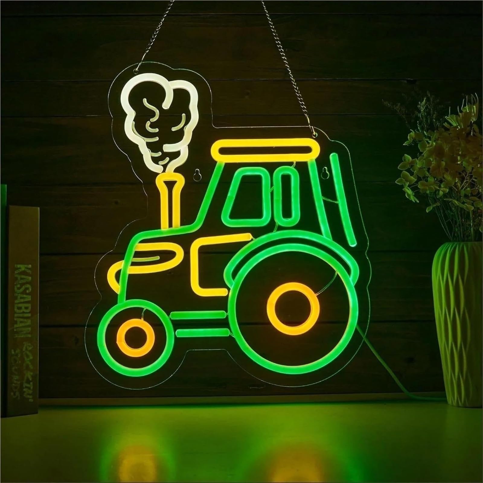 Para lámpara de neón Tractor verde para letrero para LED regulable(36.5x32cm)
