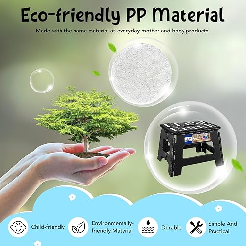 Miniatura 2 de ACKO Taburete plegable de 9 pulgadas, 300 libras de capacidad, taburetes plegables de plástico para niños y adultos, taburetes plegables adecuados