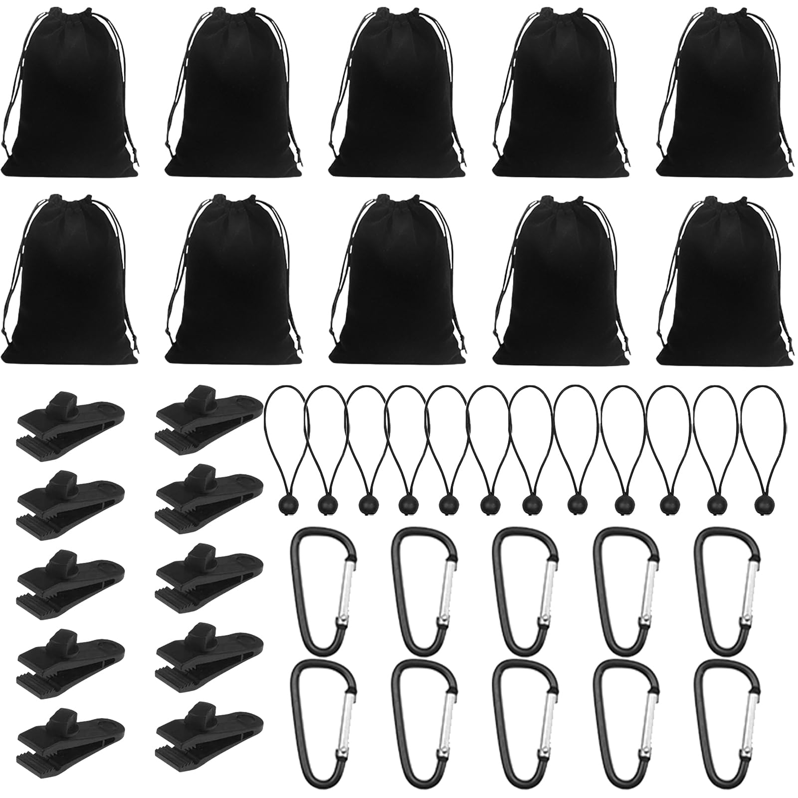 LUPATDY 40er Tragbare Gewichtstasche für Pavillon-Vorhänge im Freien,10 Gewichtstaschen und 10 Karabiner,10 Clips,10 Spanngummi, Beschwerungssäcke,zum Befestigen vonAußenvorhänge,Zelte,Tischdecken