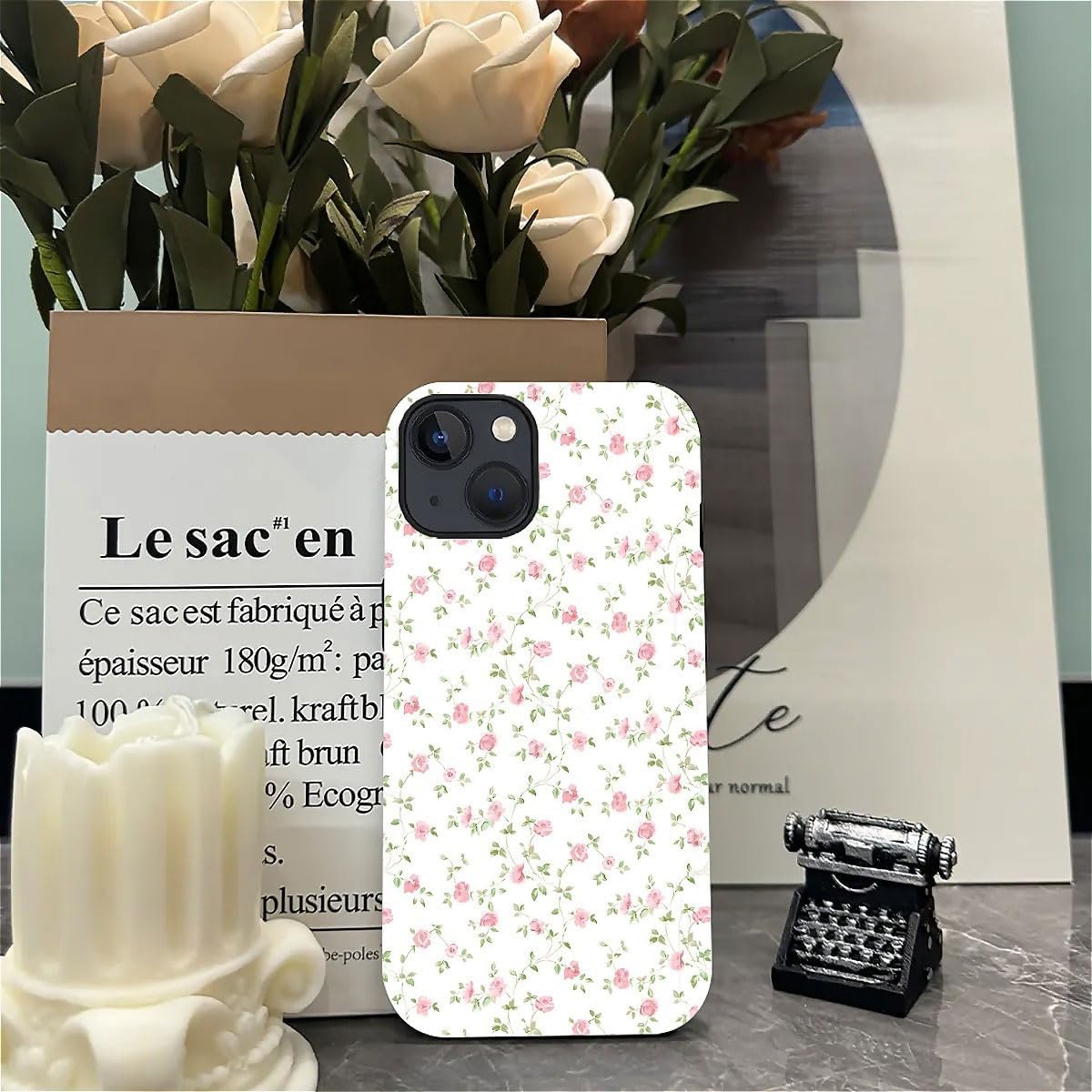 Generic Case Compatible with iPhone 15 - Hybrid Durable Shockproof Phone Cover,Cases for Woman Girl - White Flower