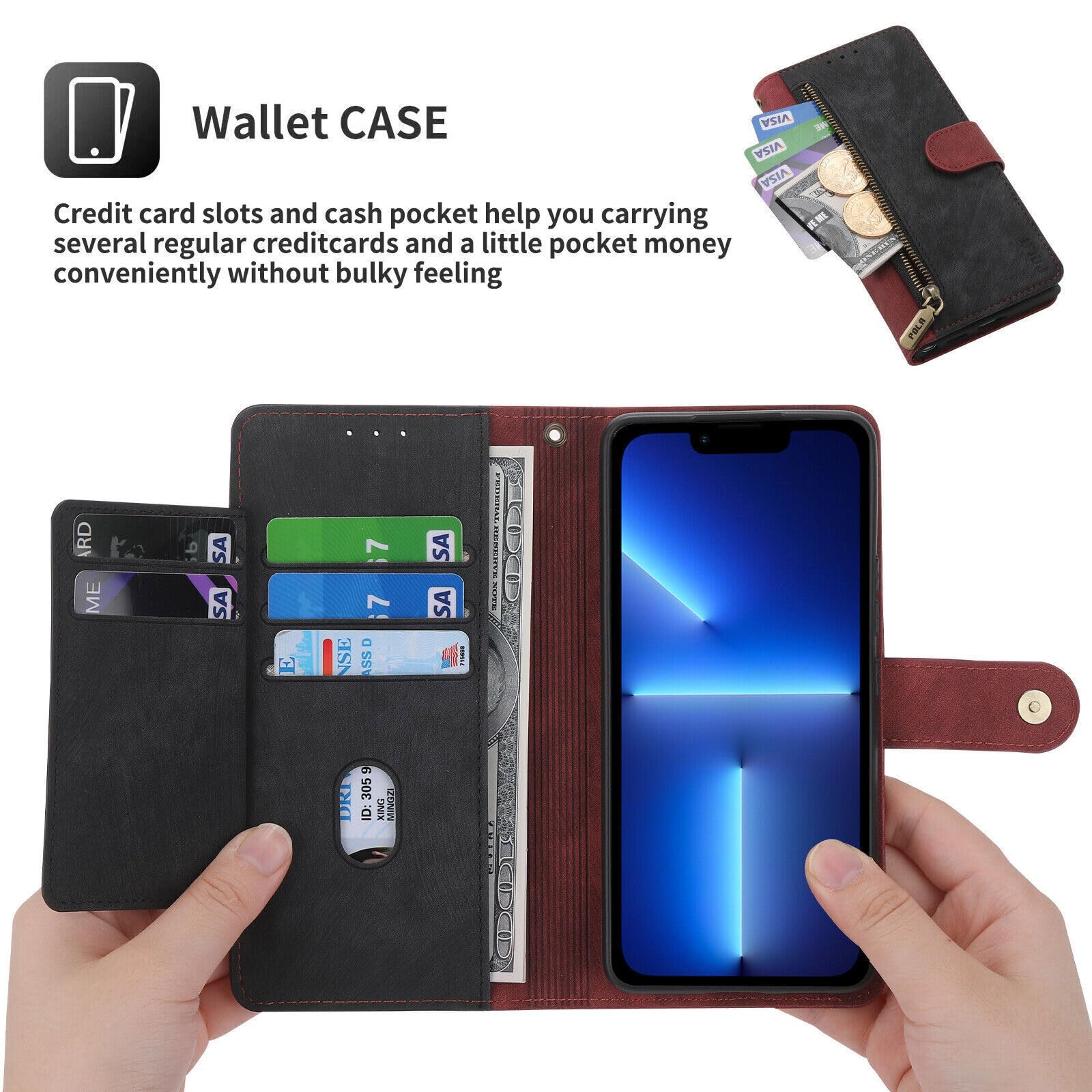 Generic etui kompatybilne z iPhone 15 PRO MAX (kolor: czarny/szary) stylowy skórzany portfel magnetyczne etui z klapką z uchwytem na karty