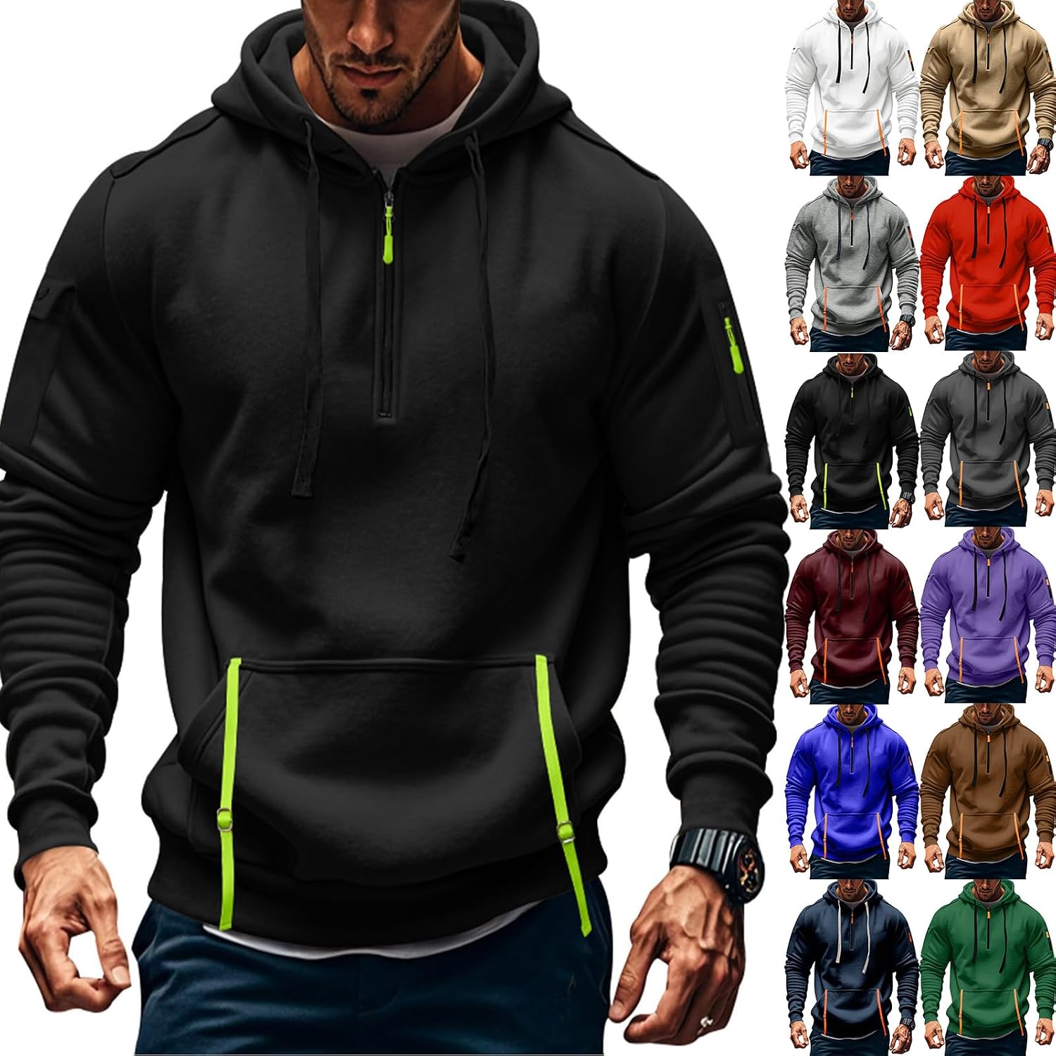 Men's Tactical Hoodies Under $35 Big and Tall Fleece Cargo Fall Sweatshirt image 5